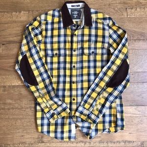 H&M Men’s S yellow pleated flannel shirt